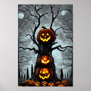 spookjas lantern pomkin tree fantasy Dark art Poster