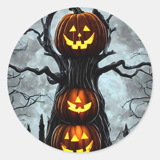 spookjas lantern pomkin tree fantasy Dark art Ronde Sticker (Voorkant)