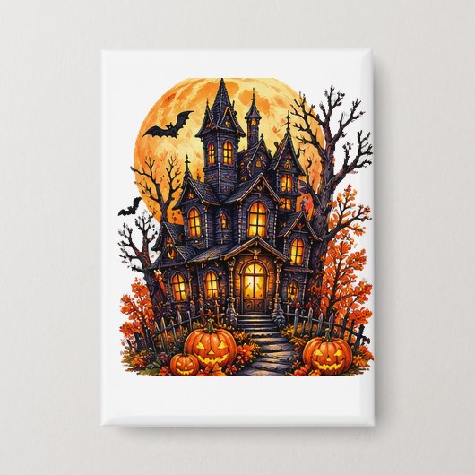 Spookkasteel Halloween Volle Maan Button (Voorkant)
