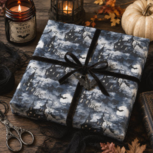 Spookkasteel Maan & Vleermuizen Gotische Halloween Cadeaupapier