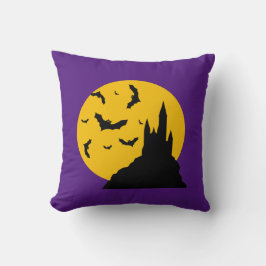 Spookkasteel met maan en vleermuizen Paarse Kussen