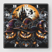 Spookkasteel met spookachtige pompoenen vierkante klok (Voorkant)