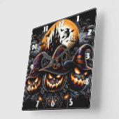 Spookkasteel met spookachtige pompoenen vierkante klok (Hoek)