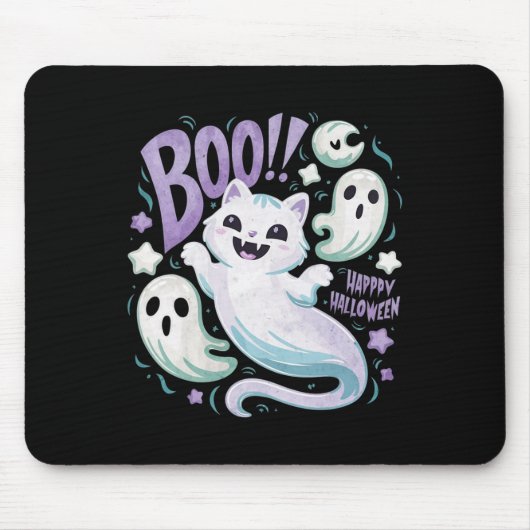 Spookkat Boo Kitty Halloween Muismat (Voorkant)
