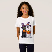 Spookkat en pompoen Halloween scène 👻 T-shirt (Voorkant volledig)