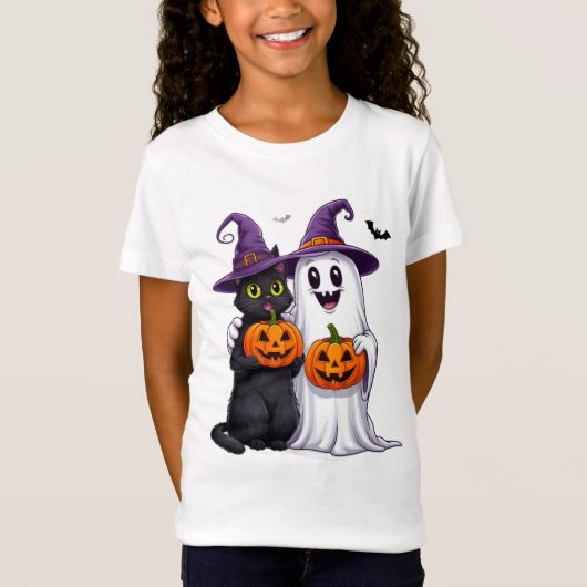 Spookkat en pompoen Halloween scène 👻 T-shirt (Voorkant)