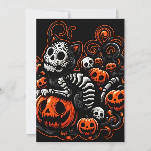 Spookkat en pompoenen kaart (Voorkant)