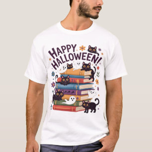 Spookkat Lees Boeken Liefhebber Cadeaus Halloween T-shirt