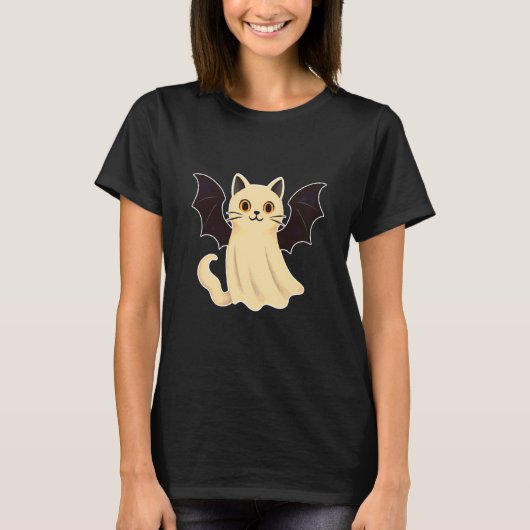 Spookkat met vleermuisvleugels t-shirt (Voorkant)