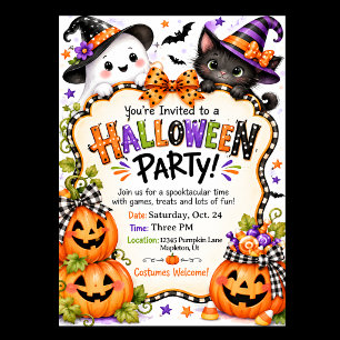 Spookkat Pompoen Leuke Halloween Feestje Kaart