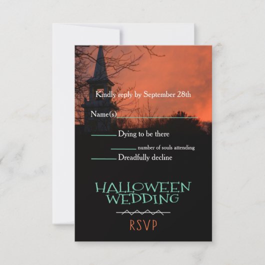 Spookkerk Halloween Huwelijk RSVP Kaart (Voorkant)