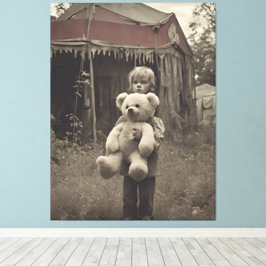 Spookkind in de verlaten  circustent canvas afdruk (Insitu (Houten vloer))