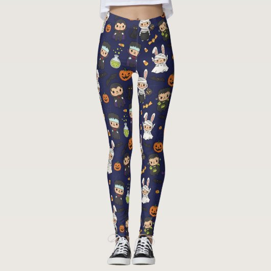 Spooklet Halloween Geest Pompoen Print Leggings (Voorkant)
