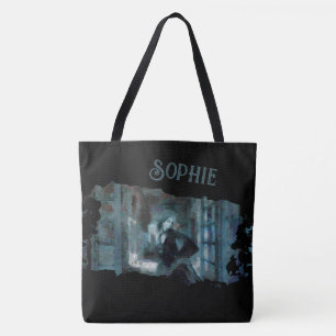 Spookmeisje in het Blauw – Griezelige Surrealistis Tote Bag