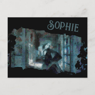 Spookmeisje in het Blauw – Hypnotiserende Surreali Briefkaart