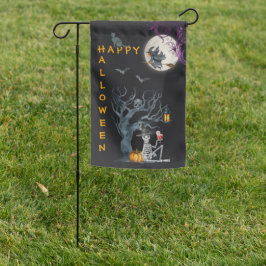 Spookoude boom met skelet - Happy Halloween Tuinvlag