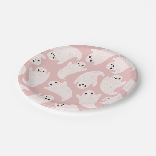 Spookpapier borden in roze achtergrond papieren bordje (Gekanteld)