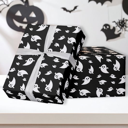 Spookpatroon op zwart Schattige speels Halloween Cadeaupapier