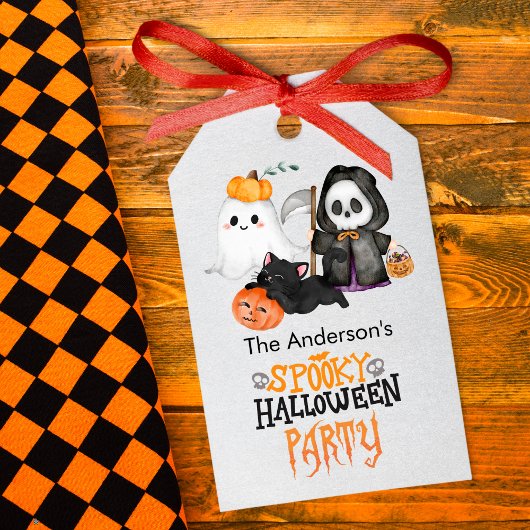 Spookpompoen Grim Reaper Schattige Zwarte Kat Hall Cadeaulabel