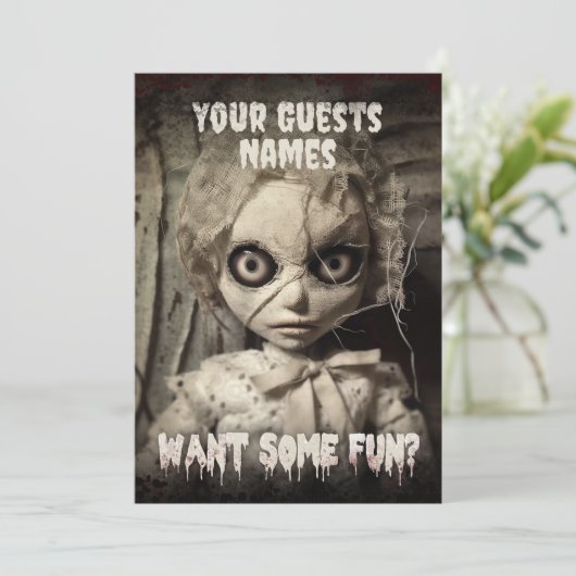spookpop griezelig volwassen halloween party kaart (Staand voorkant)