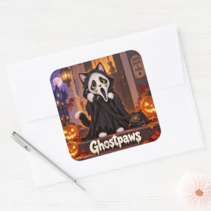 Spookpoten Cute Halloween Kat Vierkante Sticker