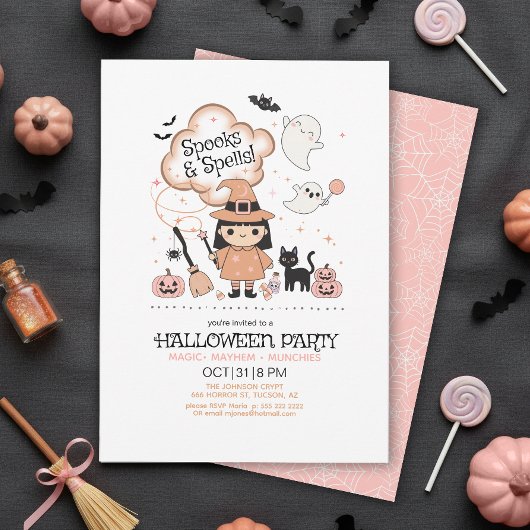 Spooks & Spells Halloween-feest roze ID1325 Kaart