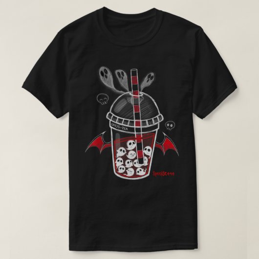 Spookscene Ghos-Tea Spooky Boba Emo Gothic Alt Red T-shirt (Design voorkant)