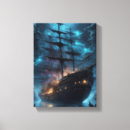 Spookschip bij Night Fantasy Canvas Afdruk