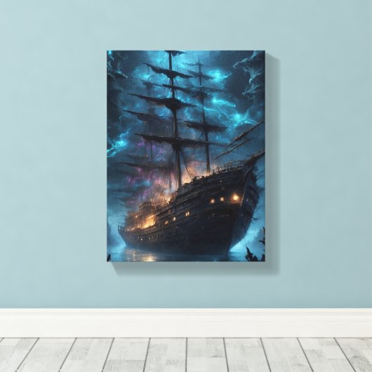 Spookschip bij Night Fantasy Canvas Afdruk (Insitu (Houten vloer))