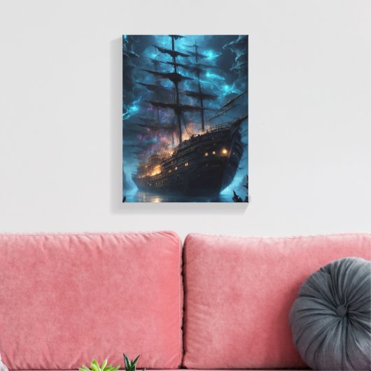 Spookschip bij Night Fantasy Canvas Afdruk (Insitu (Woonkamer))