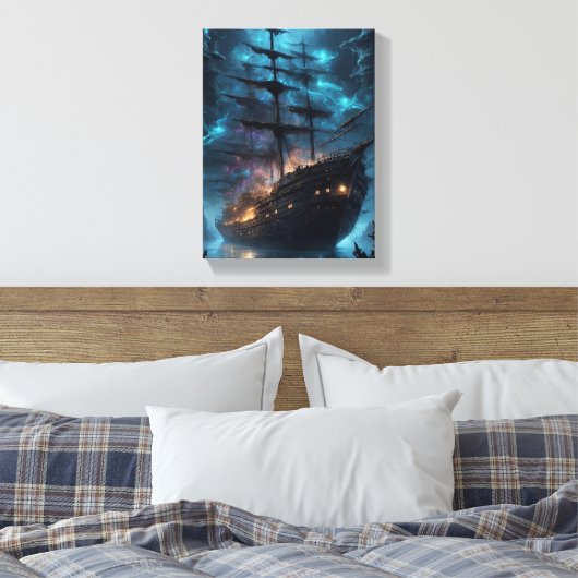 Spookschip bij Night Fantasy Canvas Afdruk (Insitu (Slaapkamer))