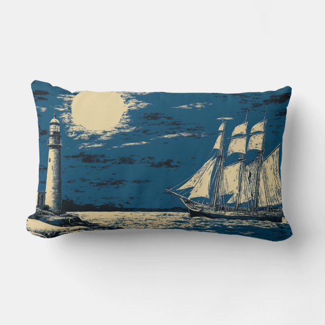 Spookschip in de buurt van Lighthouse Pillow Kussen (Voorkant)