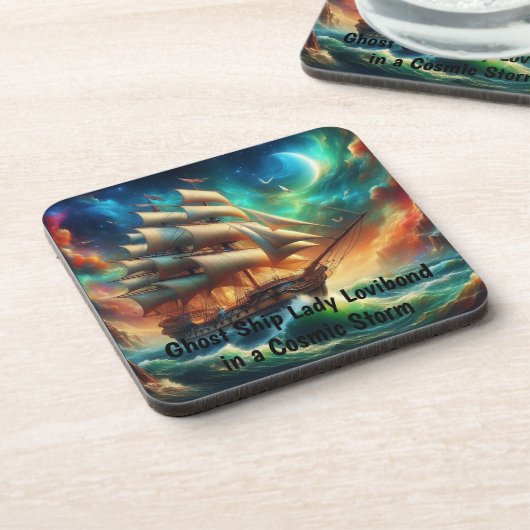 Spookschip Lady Lovibond in een kosmisch Storm Bier Onderzetter (Linkerzijde)