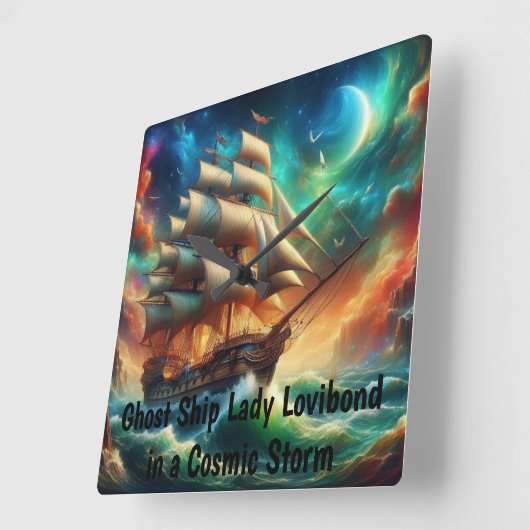 Spookschip Lady Lovibond in een kosmisch Storm Vierkante Klok (Hoek)