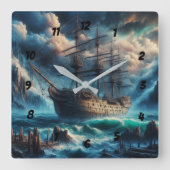 Spookschip Mary Celeste Haunting Maritiem Mysterie Vierkante Klok (Voorkant)