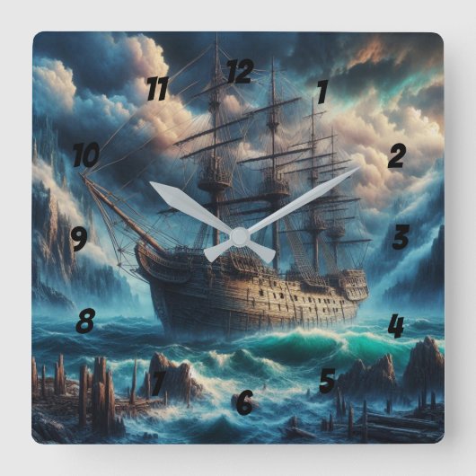 Spookschip Mary Celeste Haunting Maritiem Mysterie Vierkante Klok (Voorkant)