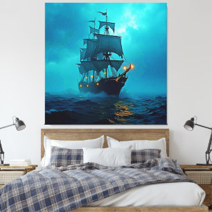Spookschip op de Stormy Zeeen Design Canvas Afdruk