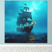 Spookschip op de Stormy Zeeen Design Canvas Afdruk (Insitu (Houten vloer))