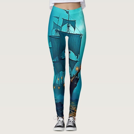 Spookschip op de Stormy Zeeen Design Leggings (Voorkant)