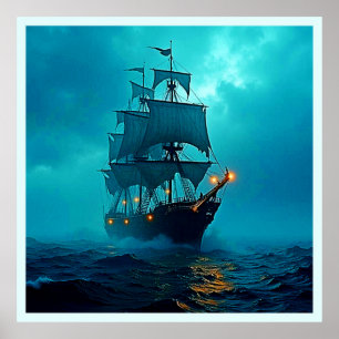Spookschip op de Stormy Zeeen Design Poster
