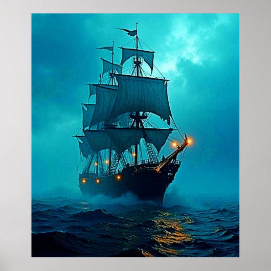 Spookschip op de Stormy Zeeen Design Poster (Voorkant)