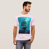 Spookschip op de Stormy Zeeen Design T-shirt (Voorkant volledig)