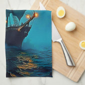 Spookschip op de Stormy Zeeen Design Theedoek (Quarter Fold)