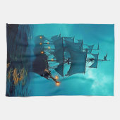Spookschip op de Stormy Zeeen Design Theedoek (Horizontaal)