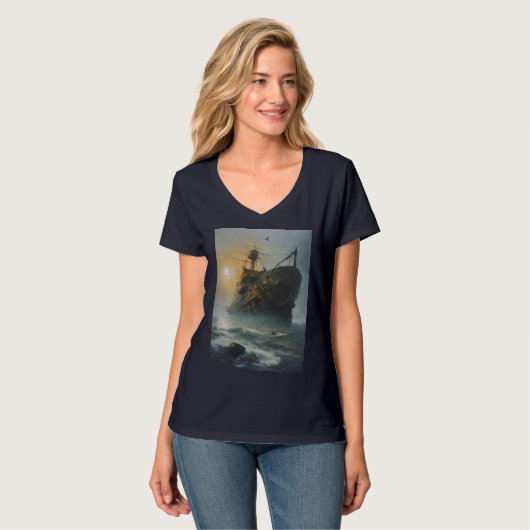 Spookschip, piratenschip, t-shirt (Voorkant volledig)