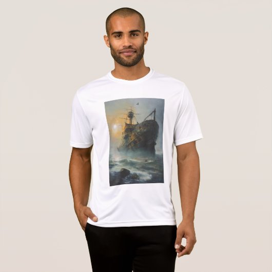 Spookschip, piratenschip, t-shirt (Voorkant volledig)