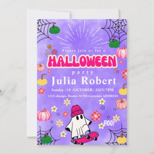 spookskateboard Halloween pompoen paarse Kaart (Voorkant)