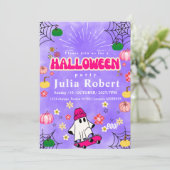 spookskateboard Halloween pompoen paarse Kaart (Staand voorkant)