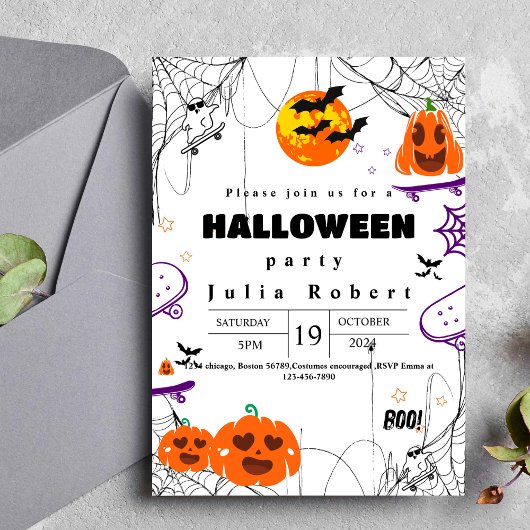 spookskateboard Halloween pompoen paarse Kaart