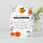 spookskateboard Halloween pompoen paarse Kaart (Staand voorkant)